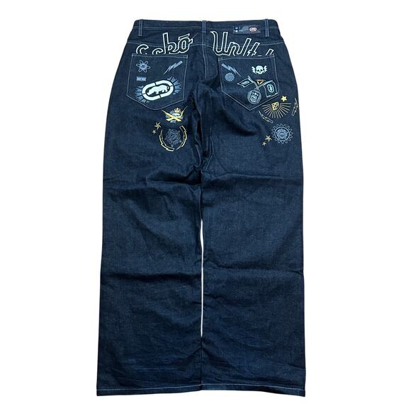 Vintage Y2K Ecko Unltd. Embroidered Baggy Denim Jeans Pants 36 - Picture 1 of 4
